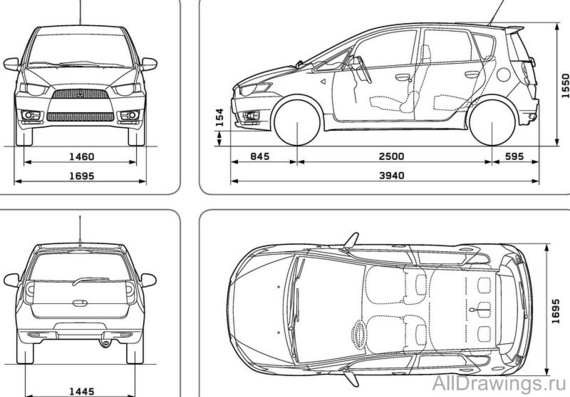 Mitsubishi Colt 5door (2009) (Мицубиси Кольт 5дверный (2009)) - чертежи (рисунки) автомобиля